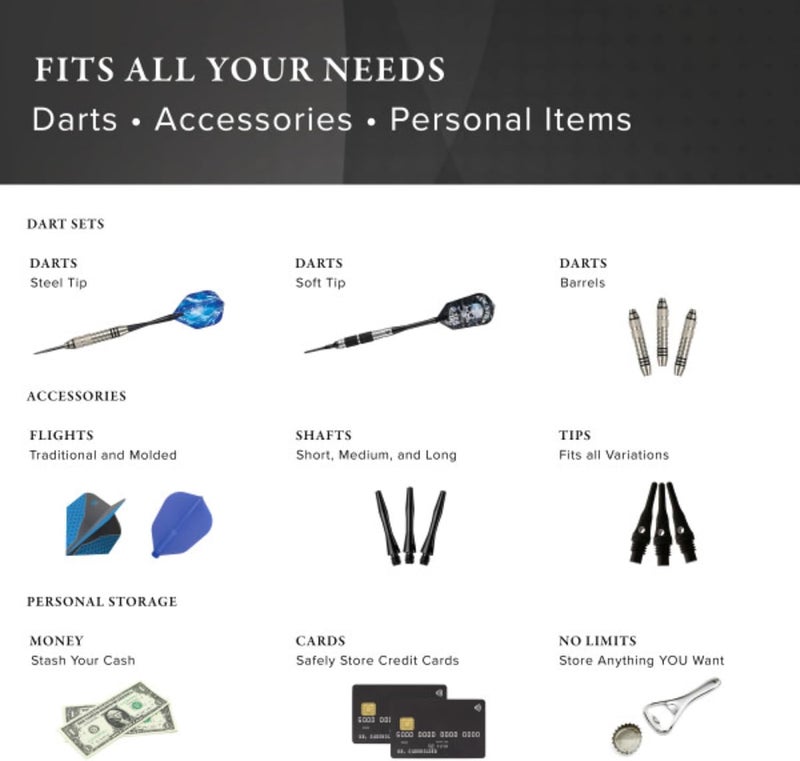 CASEMASTER Classic Nylon Dart Carrying Case for Steel and Soft Tip Darts, Holds 6 Darts Numerous Other Accessories via Generous Storage Pockets, Tubes and Boxes, Black - Image 5